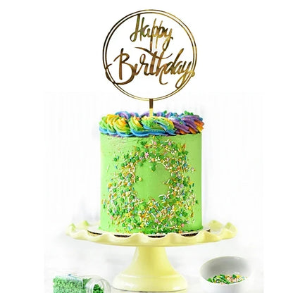 Gold Silver Happy Birthday Cake Toppers Acrylic Classic Birthday Cupcake Topper Dessert Decoration For Baby Shower Cake Supplies