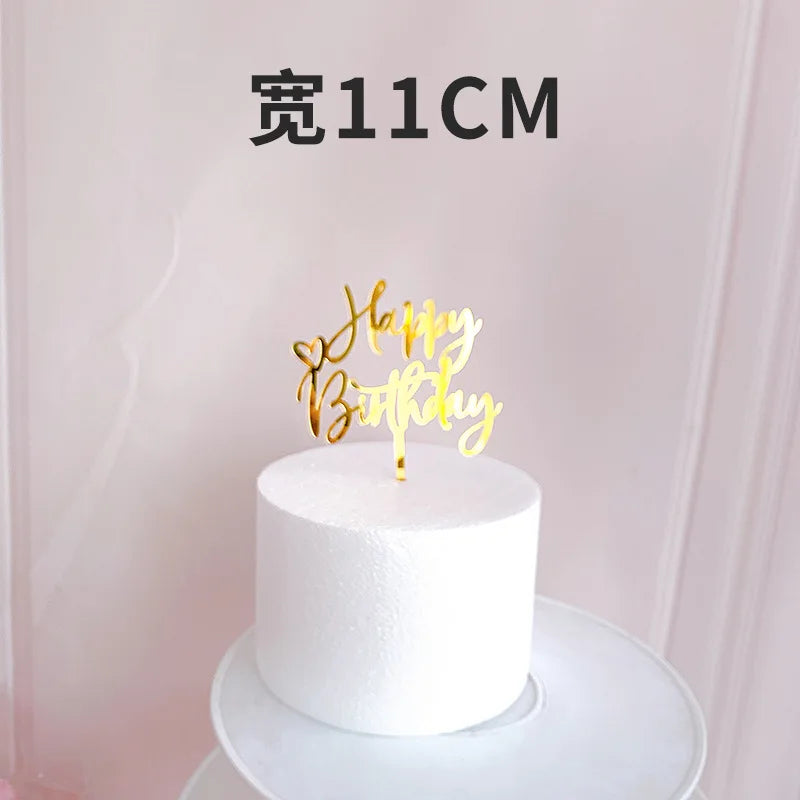 New Happy Birthday Cake Topper Red gold silver Acrylic Birthday theme party cake toppers decoration For Kids birthday cakes gift