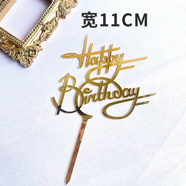 New Happy Birthday Cake Topper Red gold silver Acrylic Birthday theme party cake toppers decoration For Kids birthday cakes gift