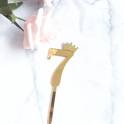 0-9 Crown Number Happy Birthday Cake Topper Gold Acrylic Wedding Party Cupcake Toppers for Baby Shower Gift Dessert Decoration