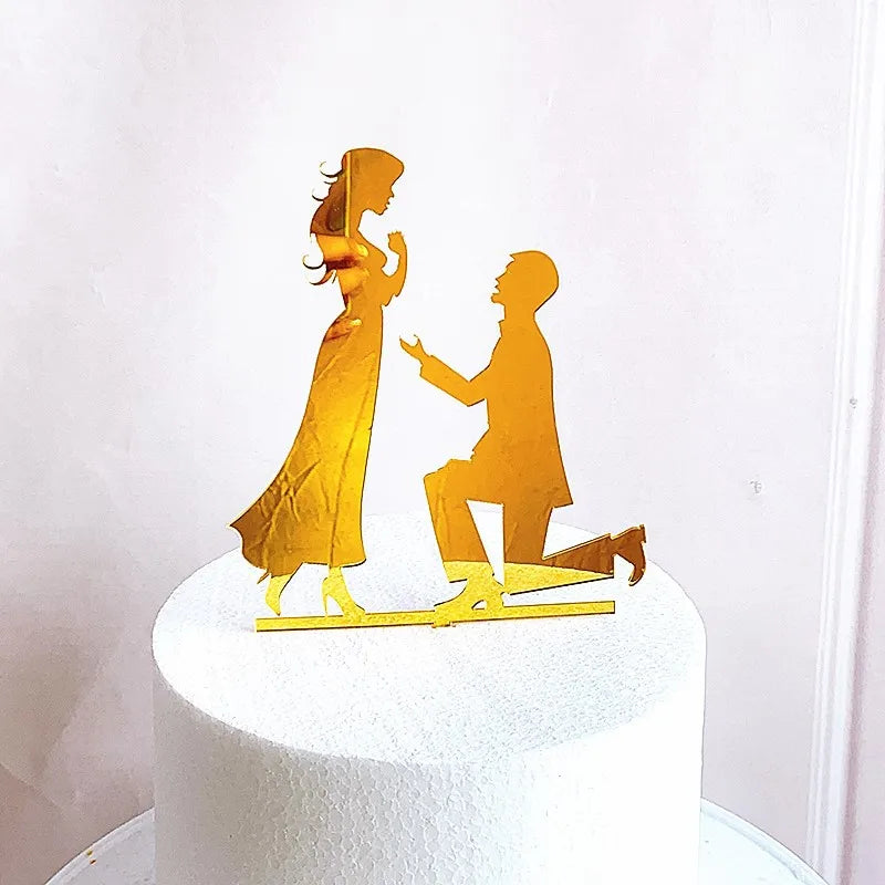 New MR&MRS Happy Wedding Cake Topper Gold Black Acrylic Ring Groom Bride Cake Topper Wedding Engagement Party Dessert Decoration
