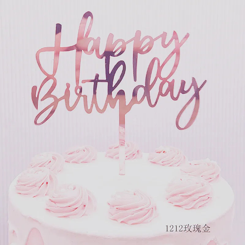 Acrylic Happy Birthday Cake Topper Concise gold Birthday Party Cake Toppers for Kids holiday gift dessert Decoration Baby Shower