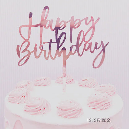 Acrylic Happy Birthday Cake Topper Concise gold Birthday Party Cake Toppers for Kids holiday gift dessert Decoration Baby Shower