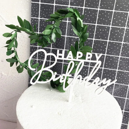 Concise White Birthday Cake Topper golden Acrylic happy birthday Cupcake Toppers Family birthday party Cake flag Dessert Decor