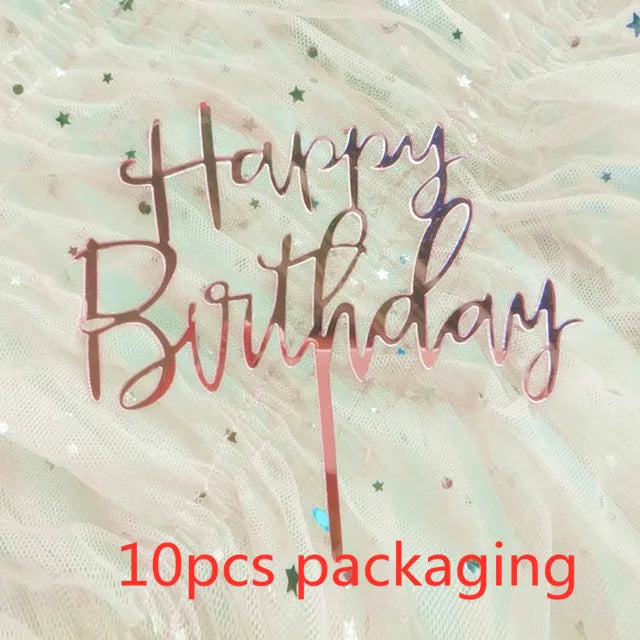 10 Pcs 1 Set Acrylic Happy Birthday Cake Topper Gold Silver Simple Design Kids Birthday Party Cake Toppers Dessert Decoration