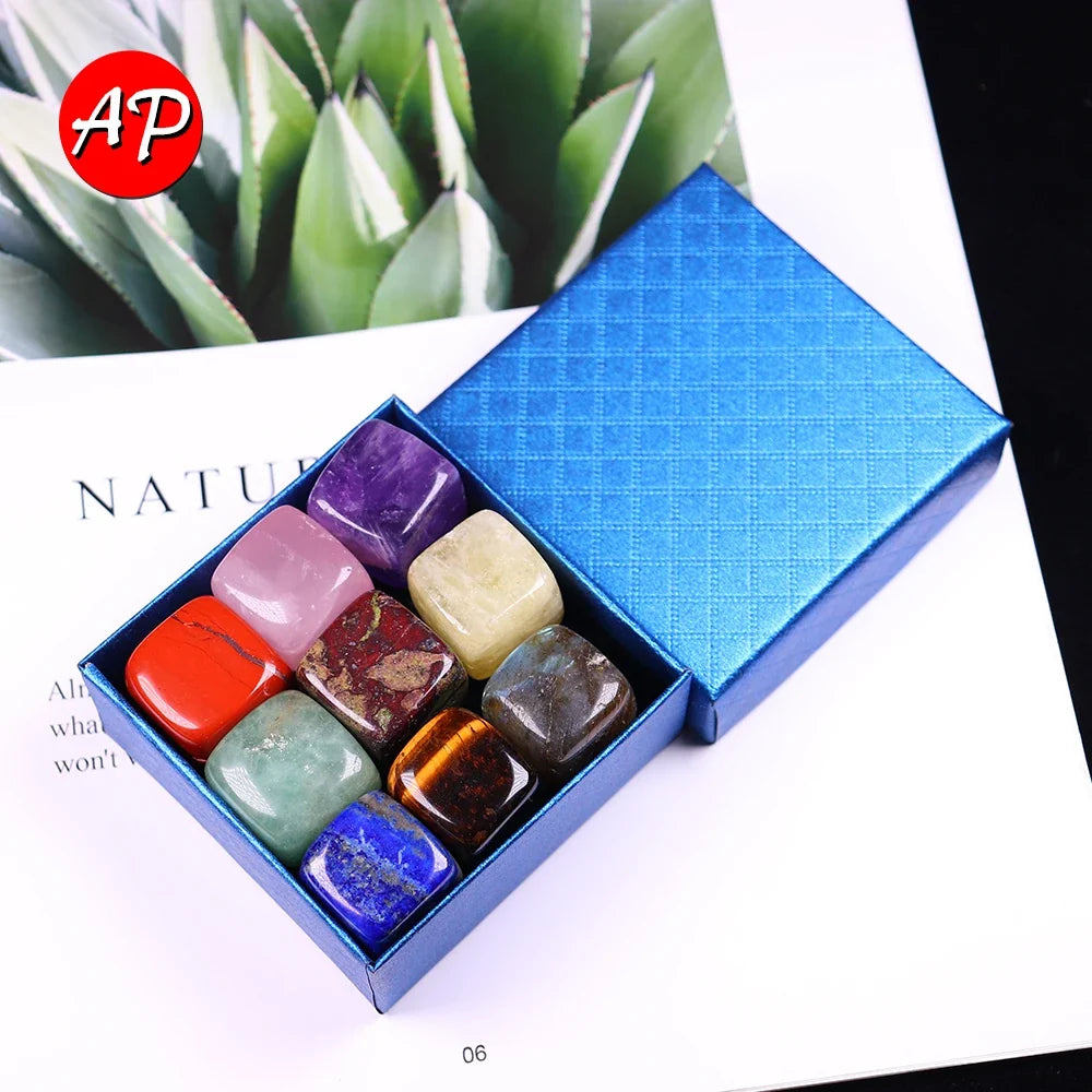 9 Pcs/Set Natural Quartz Fossiles Block Gravel Crystals Agates Education Specimen Aura Stone Aquarium Decoration Gift Box