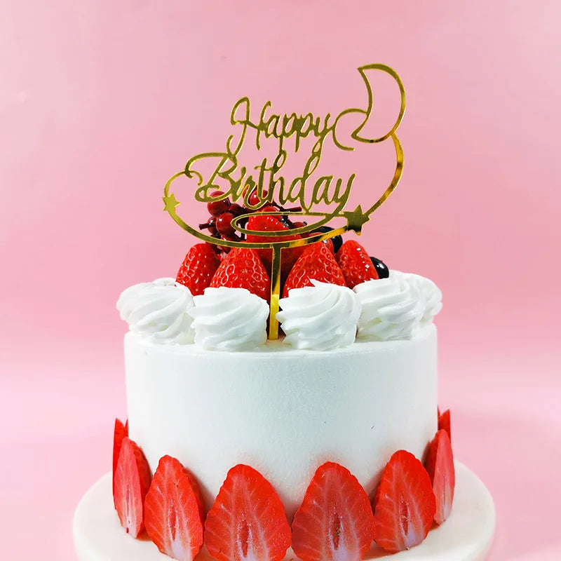 New Happy Birthday Cake Topper Red gold silver Acrylic Birthday theme party cake toppers decoration For Kids birthday cakes gift