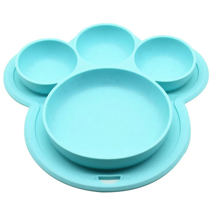 Kids Food-grade Silicone Home Dinner Dish Baby Plate Tableware Bear Paw Shape Children Training Cartoon Bowls Suction Toddler