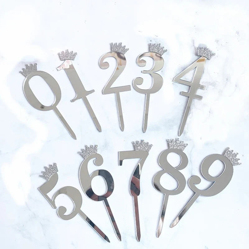 0-9 Crown Number Happy Birthday Cake Topper Gold Acrylic Wedding Party Cupcake Toppers for Baby Shower Gift Dessert Decoration