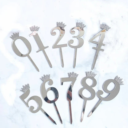 0-9 Crown Number Happy Birthday Cake Topper Gold Acrylic Wedding Party Cupcake Toppers for Baby Shower Gift Dessert Decoration