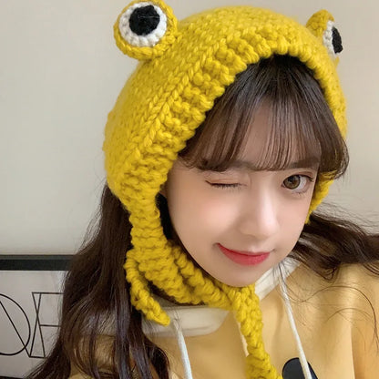 Winter Skullies Cute Women Frog Hat Crochet Knitted Hat Costume Beanie Hats Cap Women Gift Hip-hop Cap Photography Prop Party
