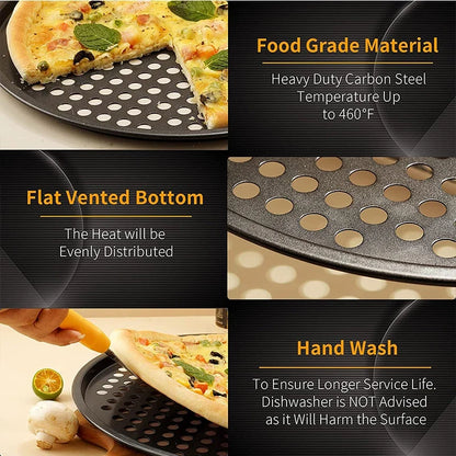 Nonstick Carbon Steel Pizza Crisper Trays Pizza Baking Pan Mold with Holes Round Deep Dish Plate