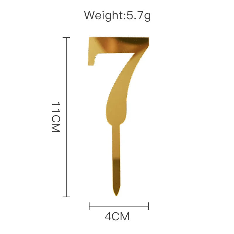 New 0-9 Number Happy Birthday Cake Topper Golden Acrylic Wedding Cake Topper Adorn For Kids Birthday Party Holiday Cake Supplies