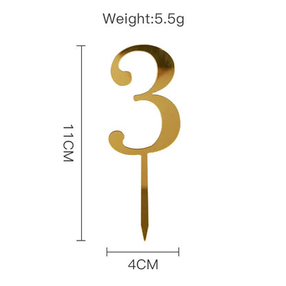 Sparkling 0-9 Number Happy Birthday Cake Topper Gold Acrylic Wedding Cake Topper Kids Birthday Party Cake decoration Baby shower