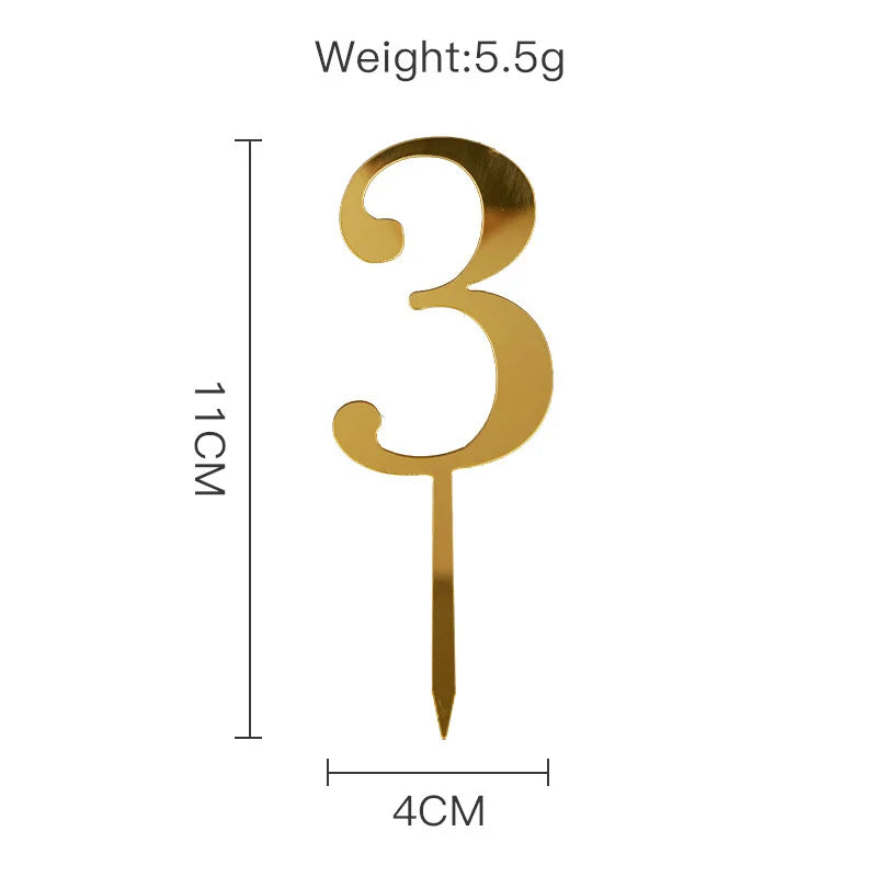 New 0-9 Number Happy Birthday Cake Topper Golden Acrylic Wedding Cake Topper Adorn For Kids Birthday Party Holiday Cake Supplies