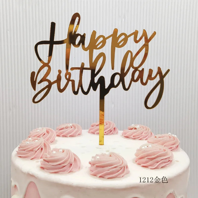 Acrylic Happy Birthday Cake Topper Concise gold Birthday Party Cake Toppers for Kids holiday gift dessert Decoration Baby Shower