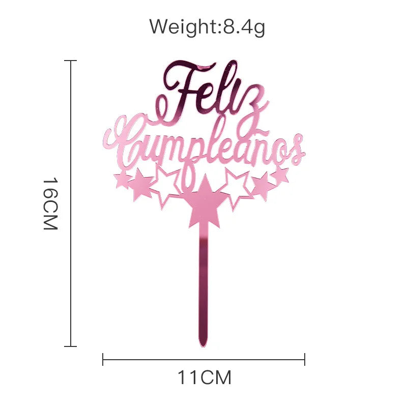 ins Spanish Happy Birthday Cake Topper Golden Crown Acrylic Birthday Party Cake Toppers For Baby Shower Cake Dessert Decorations