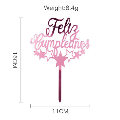ins Spanish Happy Birthday Cake Topper Golden Crown Acrylic Birthday Party Cake Toppers For Baby Shower Cake Dessert Decorations