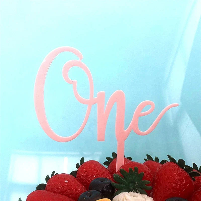 New Acrylic One Cake Topper Rose gold Birthday Party Cupcake Toppers Wedding anniversary Baby 1st birthday Cake Flag Decorations