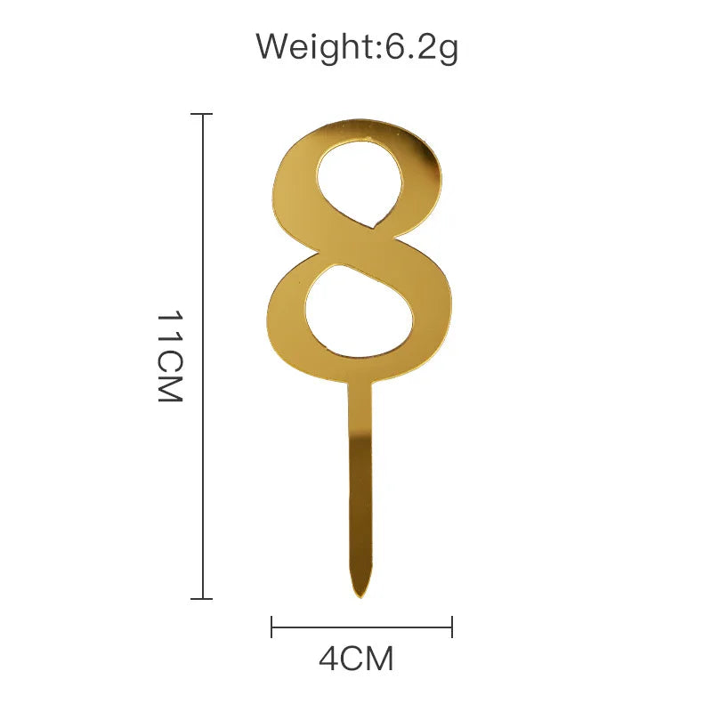 New 0-9 Number Happy Birthday Cake Topper Golden Acrylic Wedding Cake Topper Adorn For Kids Birthday Party Holiday Cake Supplies