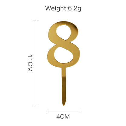 New 0-9 Number Happy Birthday Cake Topper Golden Acrylic Wedding Cake Topper Adorn For Kids Birthday Party Holiday Cake Supplies