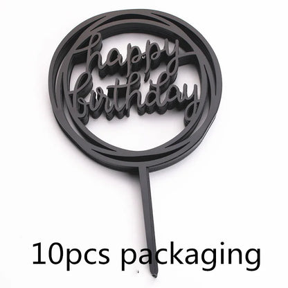 10 Pcs 36 Styles Happy Birthday Cake Topper Pink Gold Acrylic Cake Toppers Baby Shower Cake Birthday Party Cake Flag Decorations