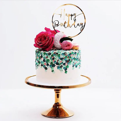Gold Silver Happy Birthday Cake Toppers Acrylic Classic Birthday Cupcake Topper Dessert Decoration For Baby Shower Cake Supplies