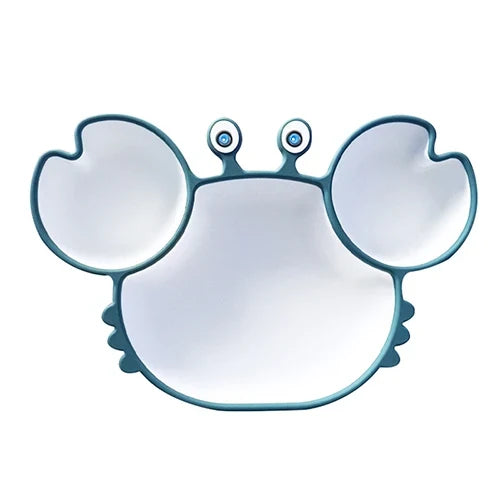 Sub-grid Silicone Sucker Tableware For Baby Cartoon Crab Anti-fall Dinner Plate Infant Kids Supplementary Food Bowl Soft Dishes
