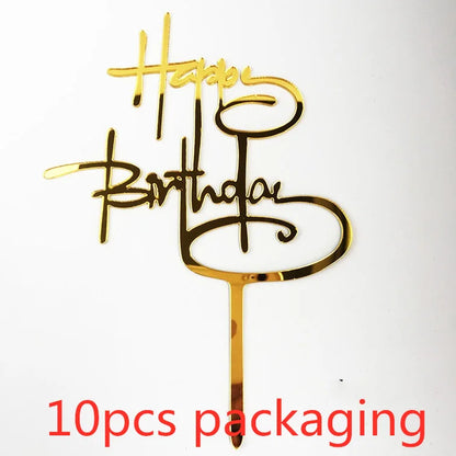 10 Pcs 36 Styles Happy Birthday Cake Topper Pink Gold Acrylic Cake Toppers Baby Shower Cake Birthday Party Cake Flag Decorations