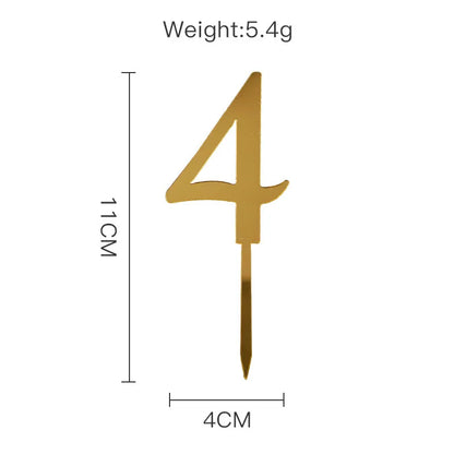 New 0-9 Number Happy Birthday Cake Topper Golden Acrylic Wedding Cake Topper Adorn For Kids Birthday Party Holiday Cake Supplies