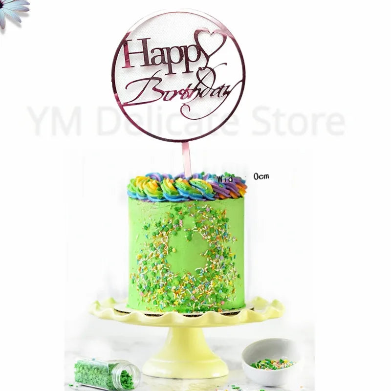 Gold Silver Happy Birthday Cake Toppers Acrylic Classic Birthday Cupcake Topper Dessert Decoration For Baby Shower Cake Supplies