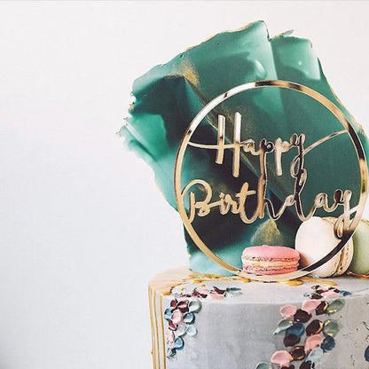 Ins Golden Happy Birthday Cake Topper Black Acrylic Birthday Party Cake Topper Cake for Baby Shower Dessert Decoration Gift Flag