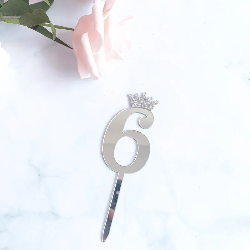0-9 Crown Number Happy Birthday Cake Topper Gold Acrylic Wedding Party Cupcake Toppers for Baby Shower Gift Dessert Decoration