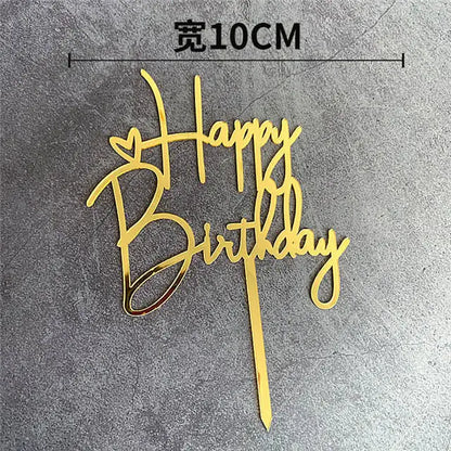 Gold Silver Happy Birthday Cake Toppers Acrylic Classic Birthday Cupcake Topper Dessert Decoration For Baby Shower Cake Supplies