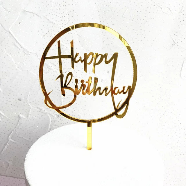 Gold Silver Happy Birthday Cake Toppers Acrylic Classic Birthday Cupcake Topper Dessert Decoration For Baby Shower Cake Supplies