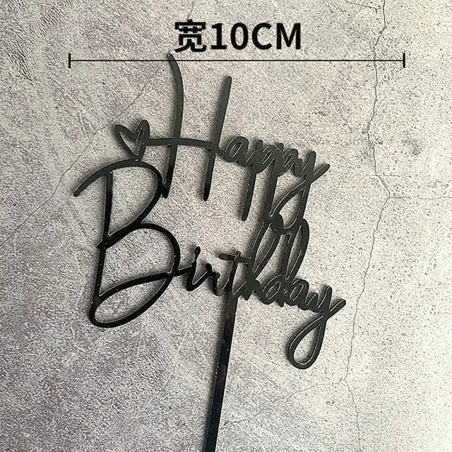 Gold Silver Happy Birthday Cake Toppers Acrylic Classic Birthday Cupcake Topper Dessert Decoration For Baby Shower Cake Supplies