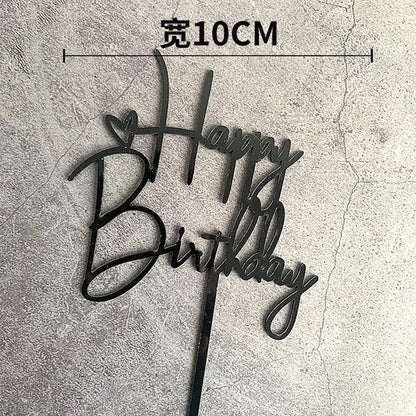 Gold Silver Happy Birthday Cake Toppers Acrylic Classic Birthday Cupcake Topper Dessert Decoration For Baby Shower Cake Supplies