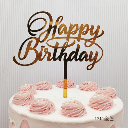 Acrylic Happy Birthday Cake Topper Concise gold Birthday Party Cake Toppers for Kids holiday gift dessert Decoration Baby Shower