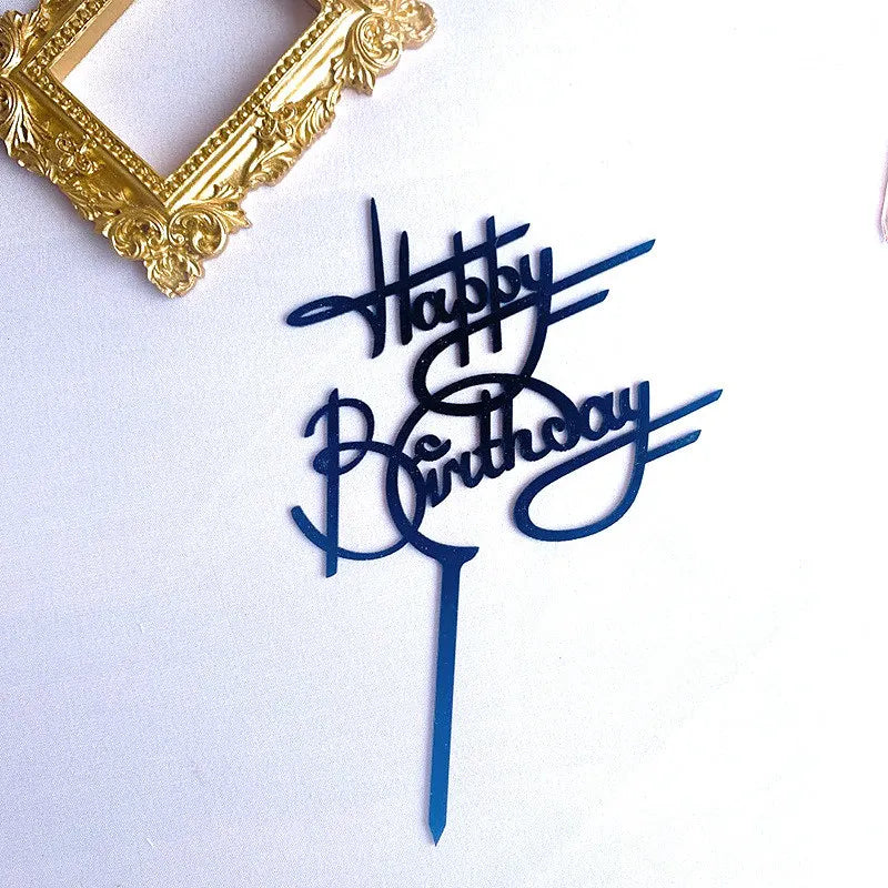 New Happy Birthday Cake Topper Red gold silver Acrylic Birthday theme party cake toppers decoration For Kids birthday cakes gift