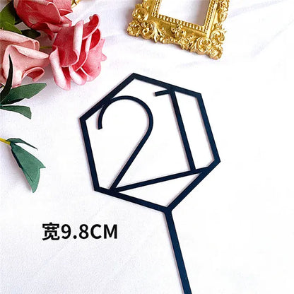 Numbers18-60 Happy Birthday Cake Topper Gold Silver Hexagonal Acrylic Anniversary Party Cupcake Topper Cakes Dessert Decoration