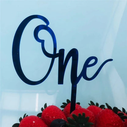 New Acrylic One Cake Topper Rose gold Birthday Party Cupcake Toppers Wedding anniversary Baby 1st birthday Cake Flag Decorations