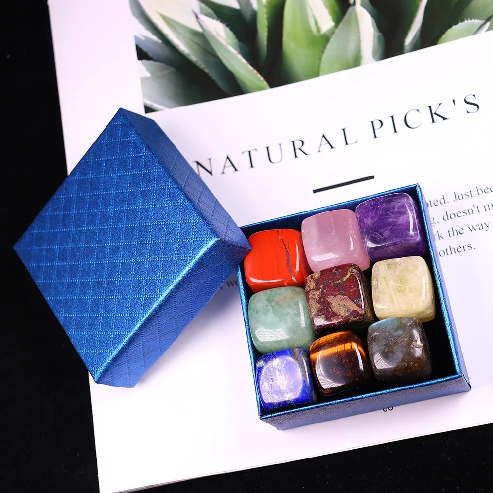 9 Pcs/Set Natural Quartz Fossiles Block Gravel Crystals Agates Education Specimen Aura Stone Aquarium Decoration Gift Box