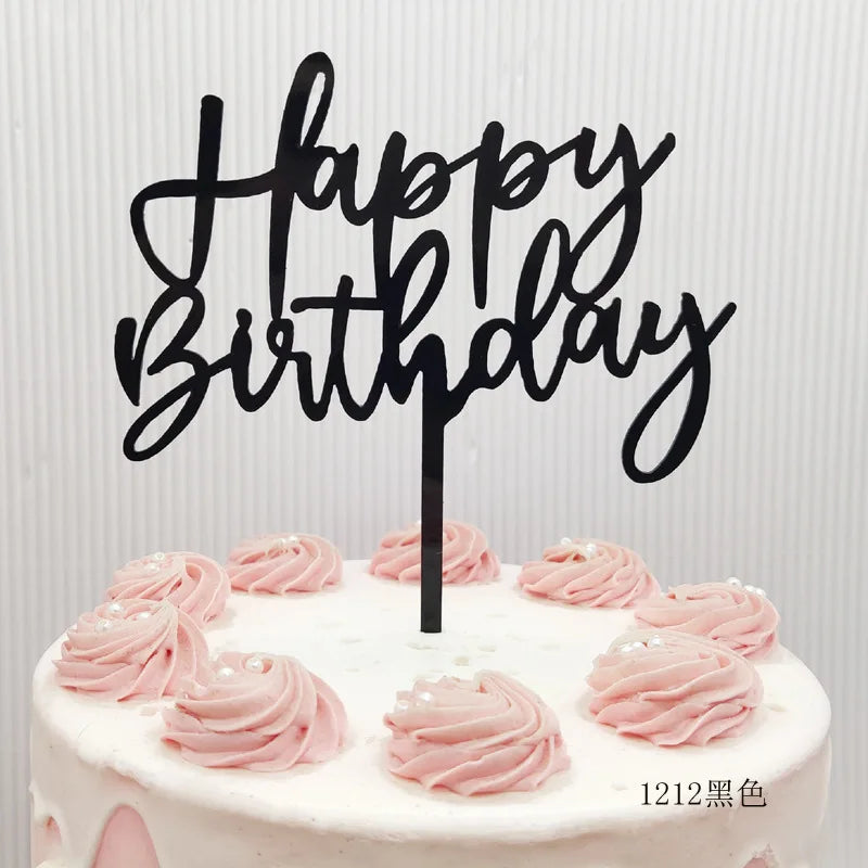 Acrylic Happy Birthday Cake Topper Concise gold Birthday Party Cake Toppers for Kids holiday gift dessert Decoration Baby Shower