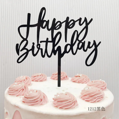 Acrylic Happy Birthday Cake Topper Concise gold Birthday Party Cake Toppers for Kids holiday gift dessert Decoration Baby Shower