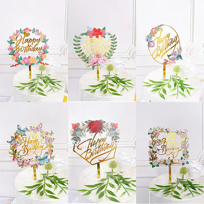 Acrylic Happy Birthday Cake Topper Concise gold Birthday Party Cake Toppers for Kids holiday gift dessert Decoration Baby Shower