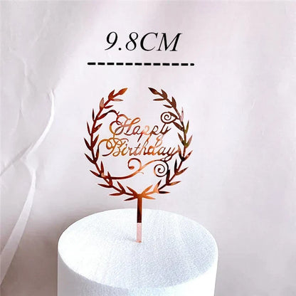 Ins Golden Happy Birthday Cake Topper Black Acrylic Birthday Party Cake Topper Cake for Baby Shower Dessert Decoration Gift Flag