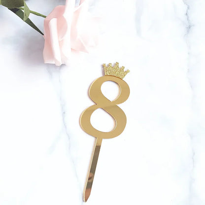 0-9 Crown Number Happy Birthday Cake Topper Gold Acrylic Wedding Party Cupcake Toppers for Baby Shower Gift Dessert Decoration