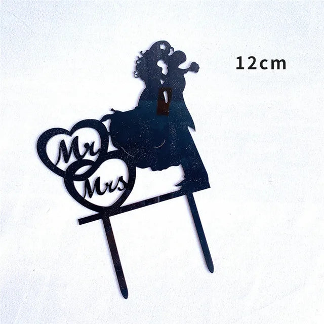New MR&MRS Happy Wedding Cake Topper Gold Black Acrylic Ring Groom Bride Cake Topper Wedding Engagement Party Dessert Decoration