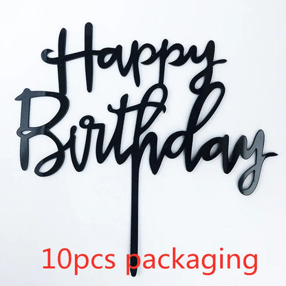 10 Pcs 36 Styles Happy Birthday Cake Topper Pink Gold Acrylic Cake Toppers Baby Shower Cake Birthday Party Cake Flag Decorations