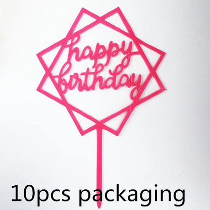 10 Pcs 36 Styles Happy Birthday Cake Topper Pink Gold Acrylic Cake Toppers Baby Shower Cake Birthday Party Cake Flag Decorations